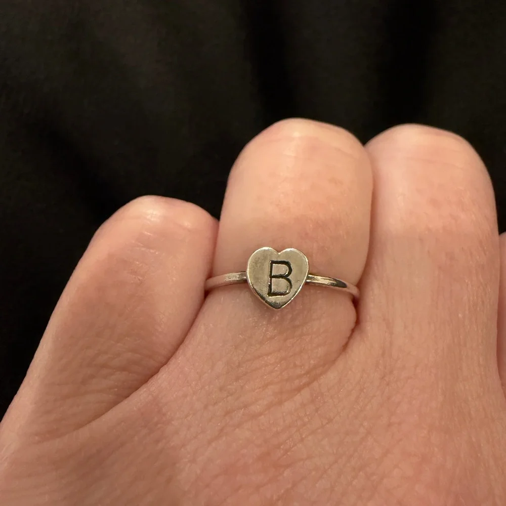 Handmade Heart Initial B Ring Sterling Silver Size 5